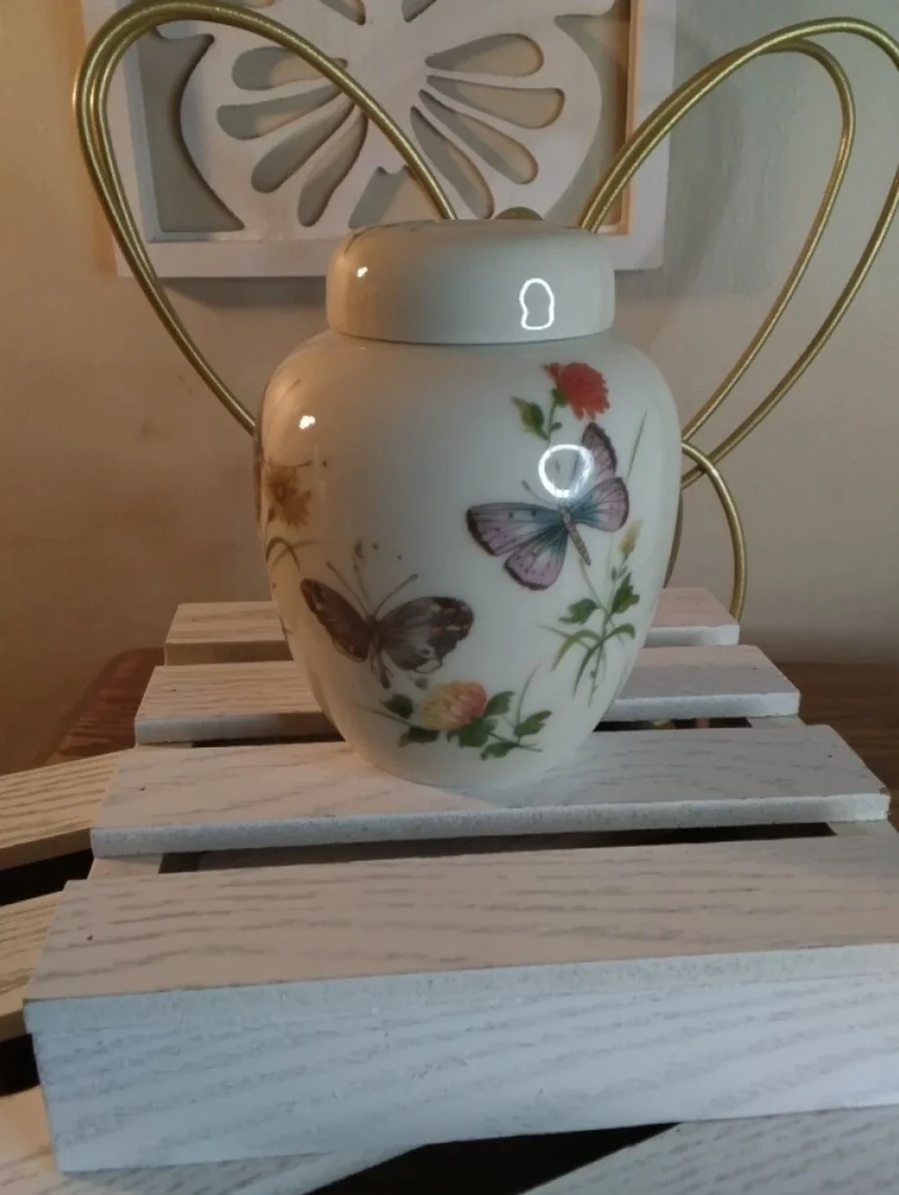 Porcelain Butterfly Floral Bell and Vases - White